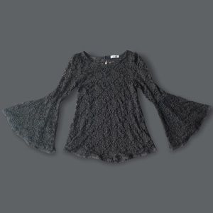 MOSS GREEN FLORAL LACE BELL SLEEVE TOP